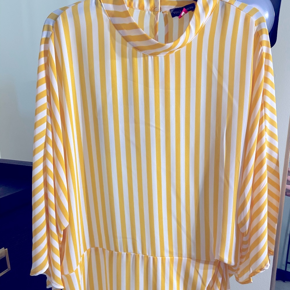 Yellow and white striped blouse